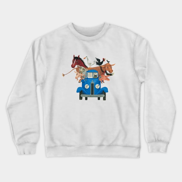 Little Blue Truck and Farm Animals Illustration Crewneck Sweatshirt by GoneawayGames